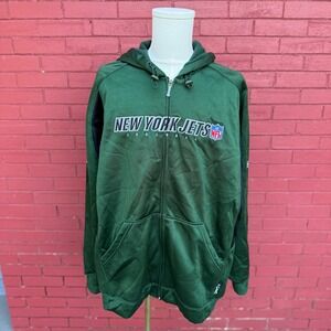 Vintage Reebok NFL New York Jets Green Full Zip Hoodie Mens XL Football Dazzle‎